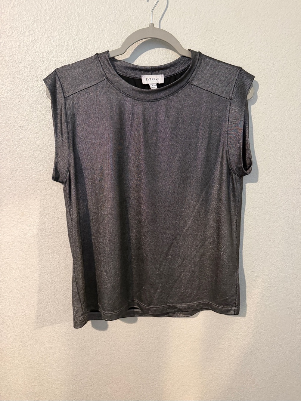 Evereve Metallic Charcoal Sleeveless Crew Tank Top